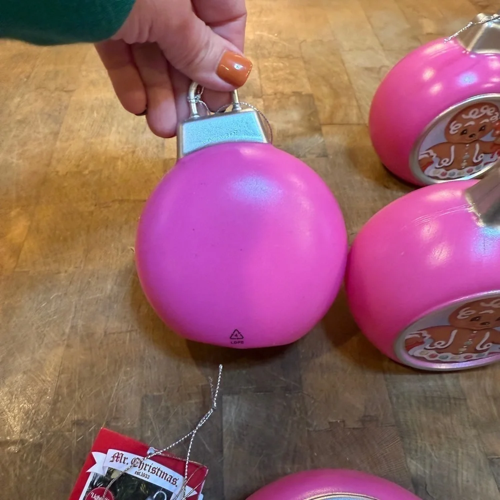 Pink Gingerbread Holiday Ornament 5” Retro Mr. Christmas Mini Blow Mold Lighted